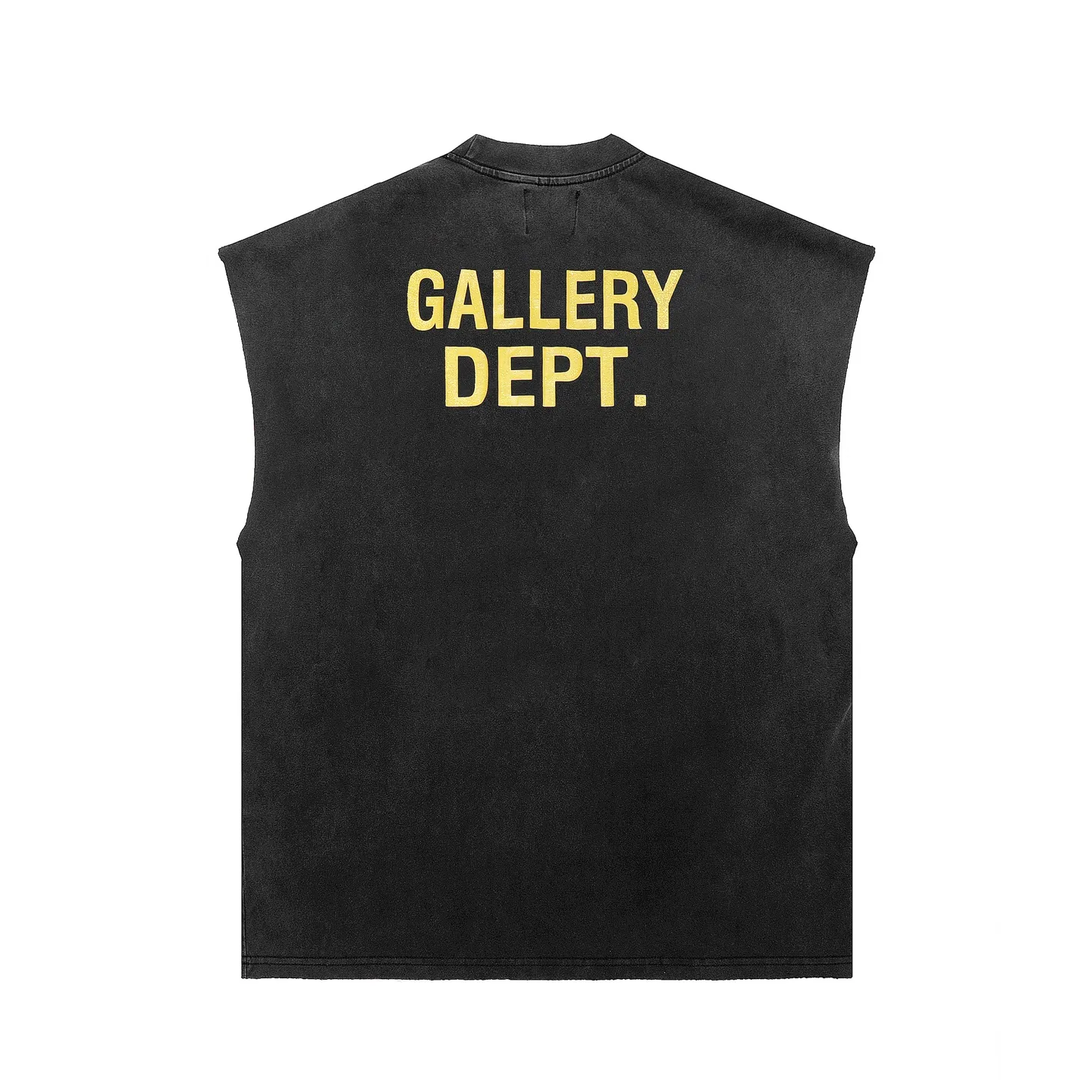 pt #G1011 P116 GALLERY DEPT. Distressed and frayed sleeveless waistcoat short sleeves. Sunset 🌇 Skull hot stamping. Letter printing. Made of 280G double yarn pure cotton. The fabric is comfortable and stylish. After washing and distressing, the upper body becomes more fashionable and cool. The collar and hem are frayed. The design is full. The US version is too large. Color: washed black. Size S/M/L/XL